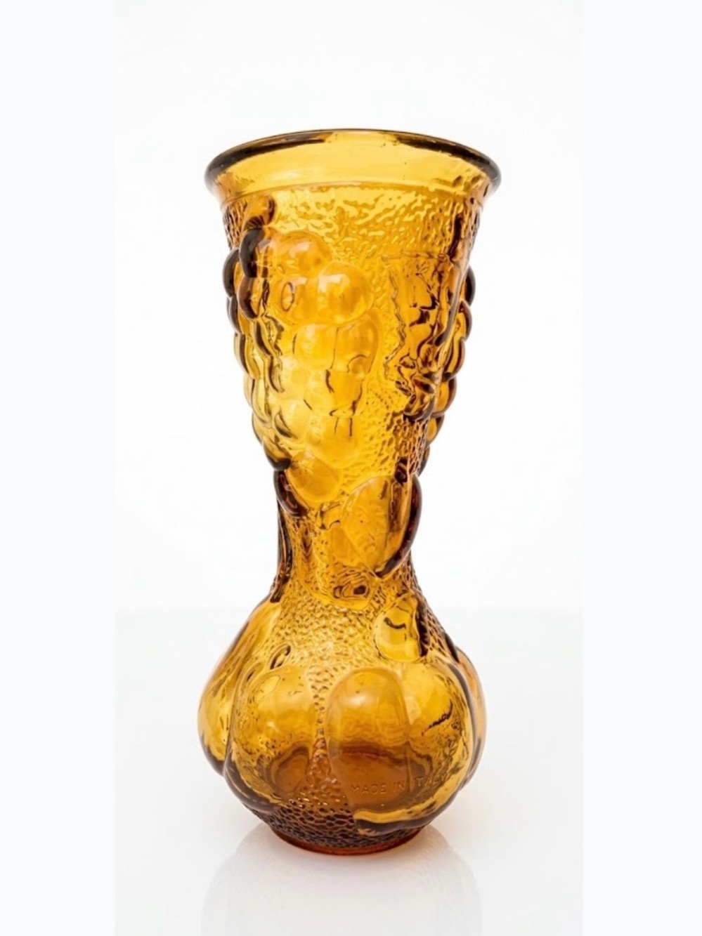 Vintage Empoli Italian Amber Harvest Glass Vase Embossed Fruit Made In Italy 10”